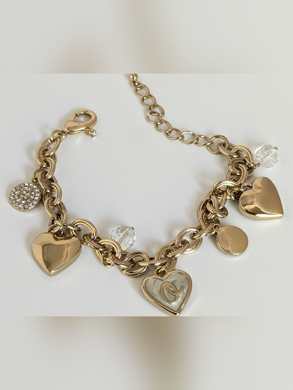 Y2K Vintage Swarovski Crystal MOM Heart Charm Bracelet Champagne Gold | NOS - Picture 5 of 8